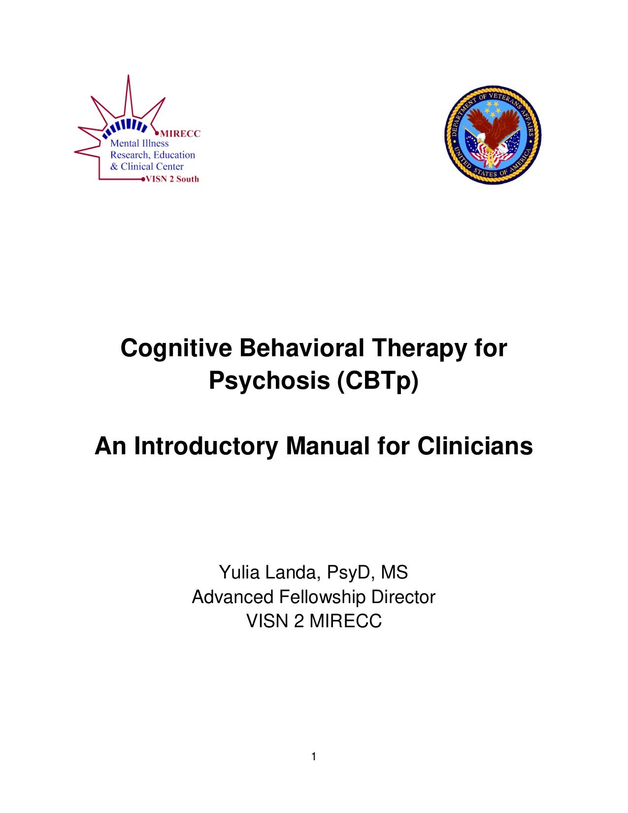 Cognitive Behavior Therapy for Psychosis (CBTp): An Introductory Manual for Clinicians