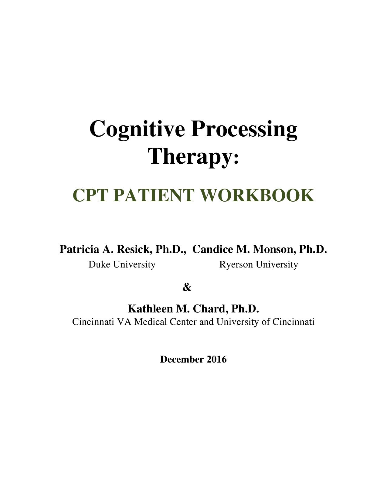 Cognitive Processing Therapy: CPT Patient Workbook