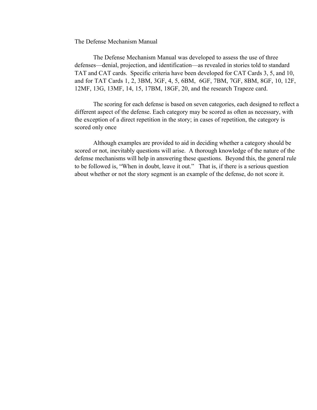 Defense Mechanisms Manual