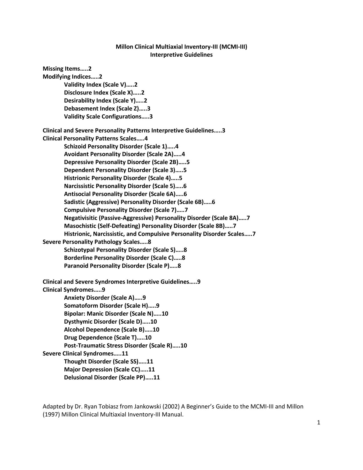 Millon Clinical Multiaxial Inventory-III (MCMI-III)