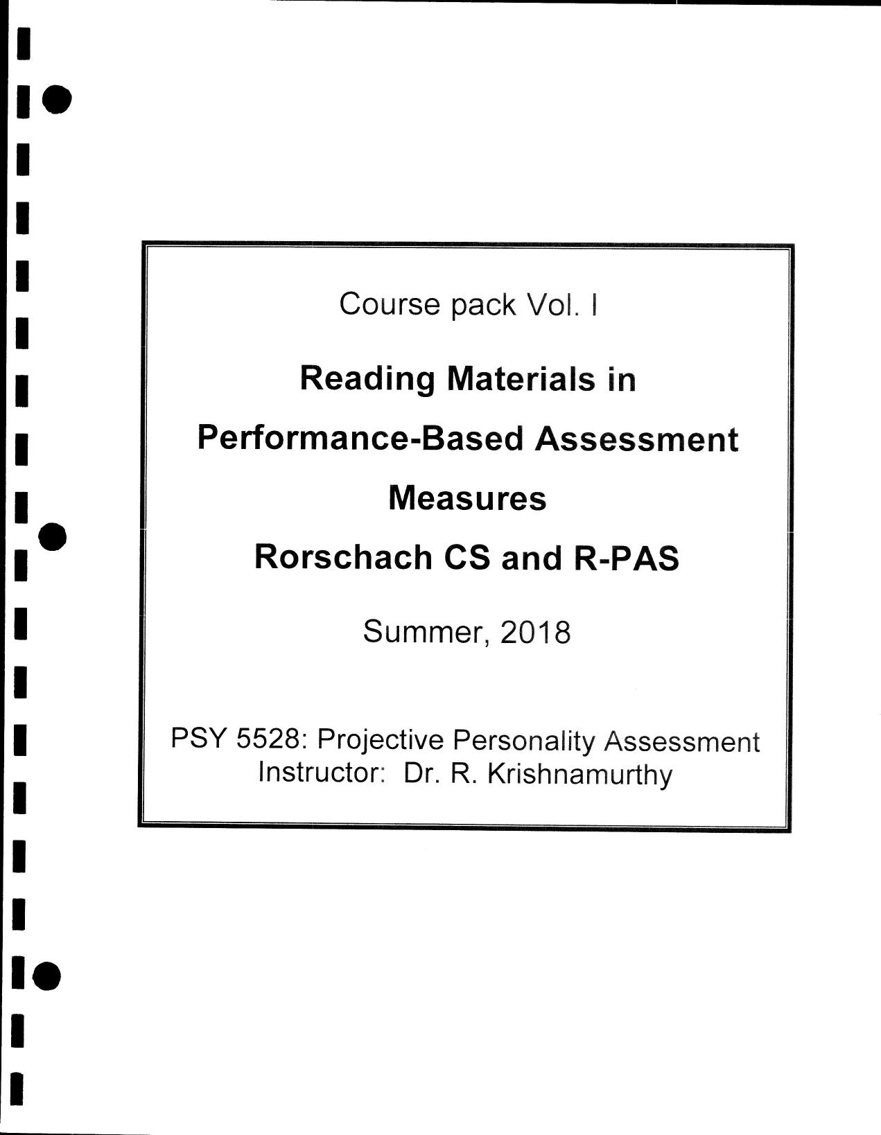 Reading Materials in Performance-Based Assessment Measures Rorschach CS & R-PAS